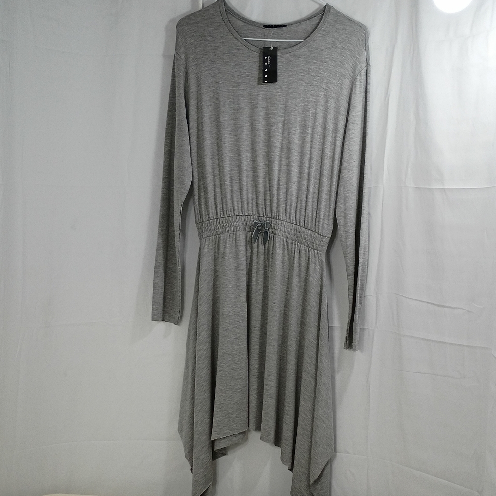 SISLEY, YOUNG,Heather Gray Casual Dress with Asymmetrical Hem